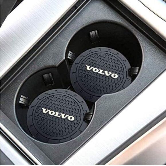 Volvo Car Cup Coasters in Black set of 2 NWT - Picture 1 of 6